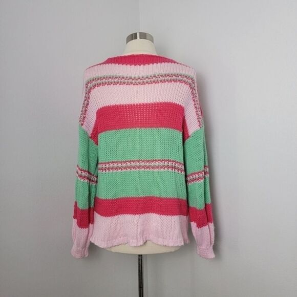 Altar'd State Colorblock Striped Crochet V- Neck Sweater Size Small Relaxed Fit - Picture 7 of 13